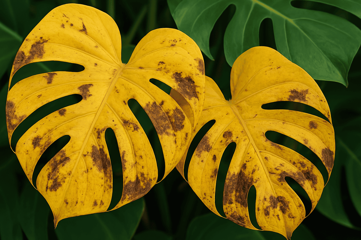 Monstera mit gelben Blättern und braunen Flecken: Was tun?